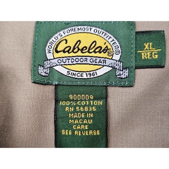 Cabelas Button Down Shirt Mens Sz XL Beige Long Sleeve Canvas Rough Neck - Picture 12 of 13